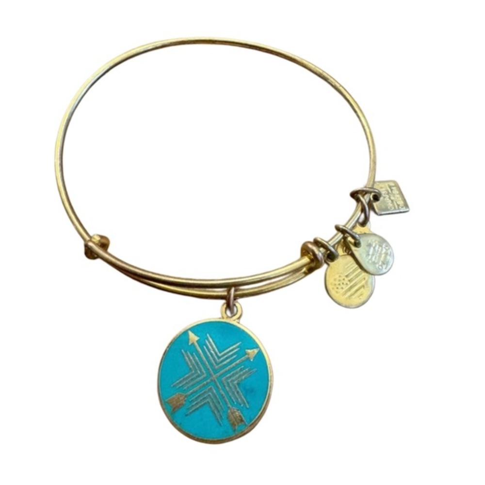 Alex and Ani Gold Bangle with Teal Arrows Charm